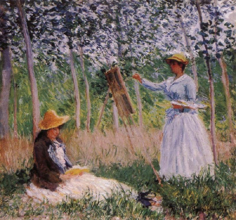 Claude Monet Suzanne Reading and Blanche Painting by the Marsh at Giverny Germany oil painting art